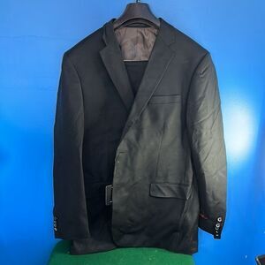 Verno Fashion Men’s 2 Piece Black Dress Suit 100% Wool Size 44L Jacket & Pants
